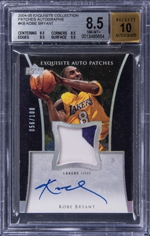 2004-05 UD "Exquisite Collection" Patches Autographs #AP-KB Kobe Bryant Signed Game Used Patch Card (#056/100) – BGS NM-MT+ 8.5/BGS 10